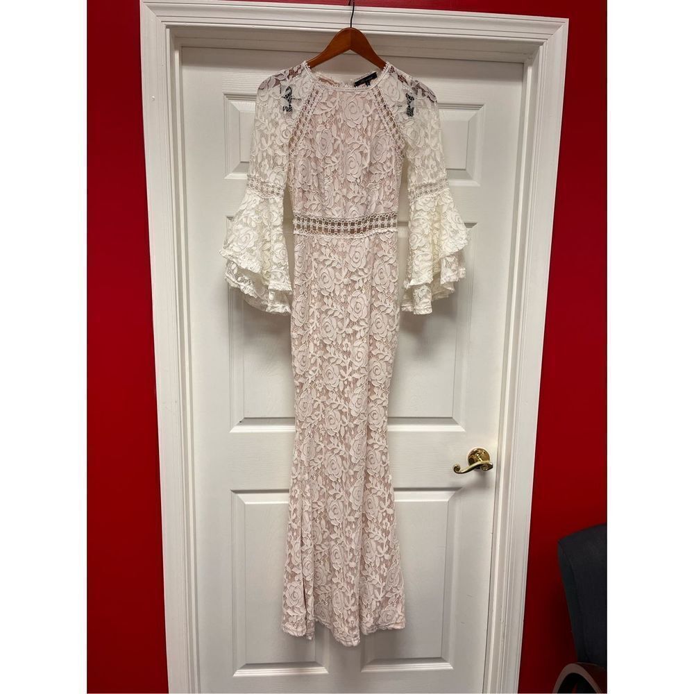 Ricarica White Lace Boho Romantic Mermaid Tail Maxi Dress sz 12 EUC Wedding